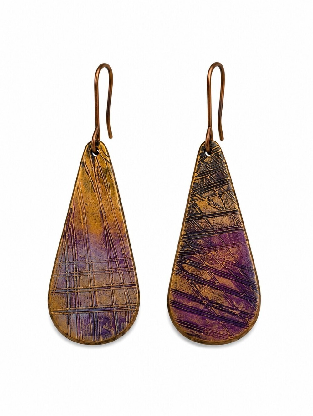ARTISAN Handpainted Purple Teardrop Hook Earrings